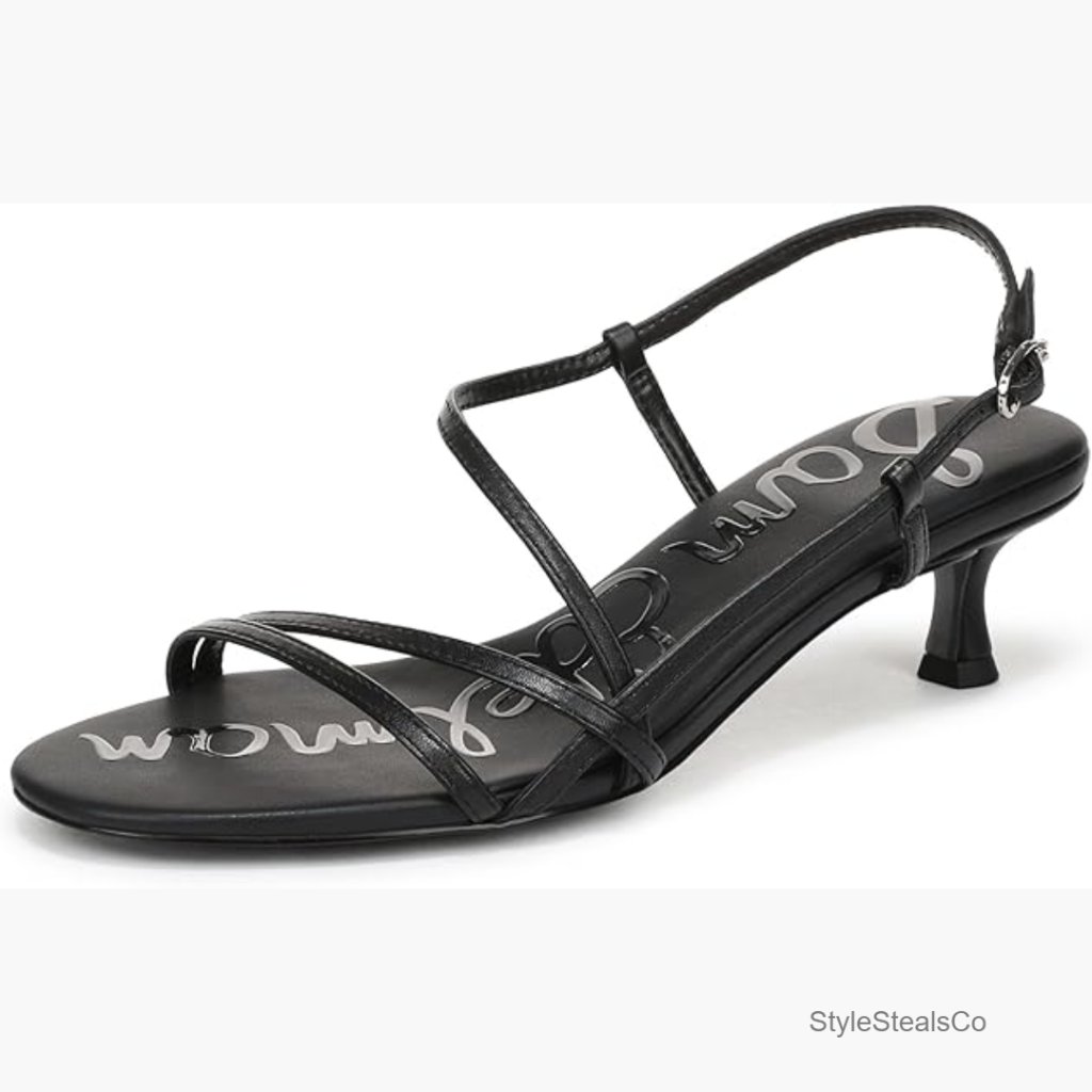 Leather Kitten Heel Sandals With Buckle Closure, Open Toe